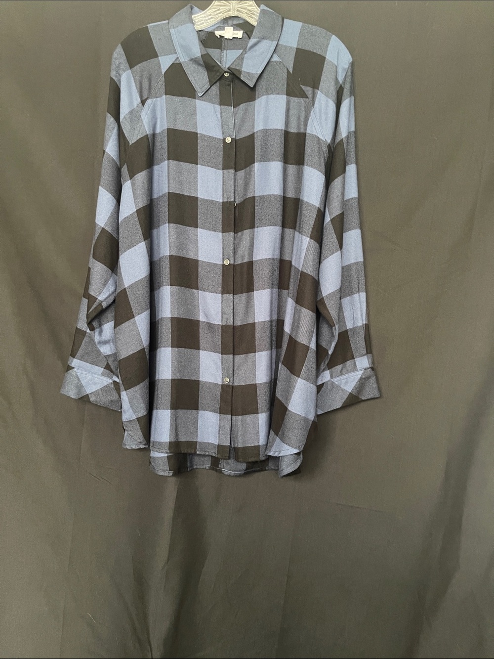 Westbound Women's Black and Blue Buffalo Plaid Button-Front Shirt